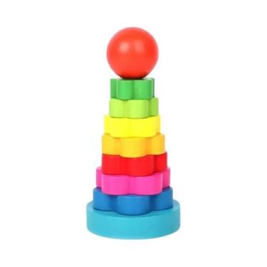 Imagem de Torre Arco-Íris Colorida De Madeira, Brinquedos Educativos Montessori 