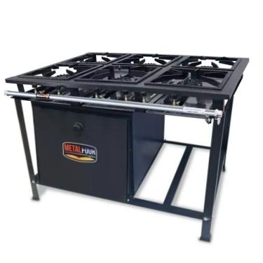 Imagem de Fogão Industrial P5 6 Bocas Alta Pressão com Forno 90L Tampa Pintada - MetalFour