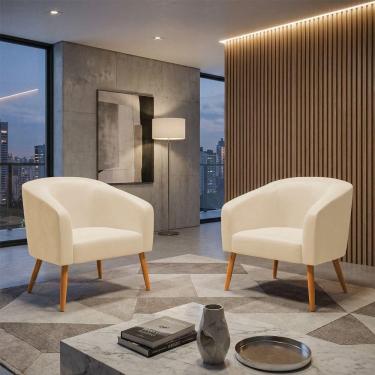 Imagem de Kit 2 Poltronas Sala Decorativa Stella Sintético Pu Bege D03 D`Rossi