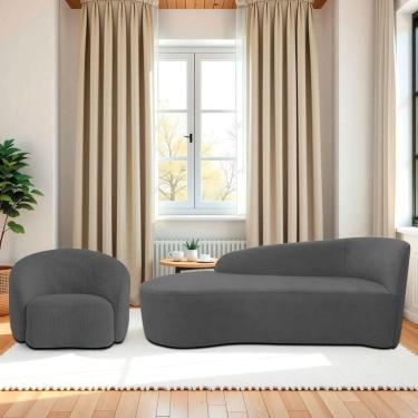 Imagem de Kit Divã Recamier Orgânico França 160cm Lado Esquerdo E Poltrona Amore Linho Cinza Escuro