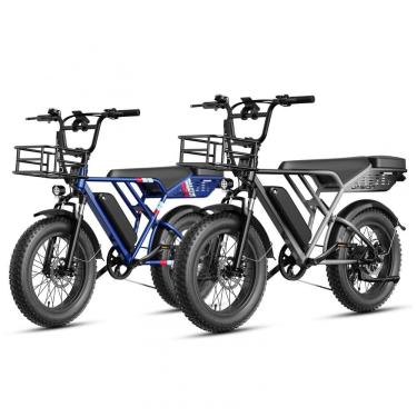 Imagem de Bicicleta elétrica Jasion RetroVolt cinza-azul, pneus 20x4, motor 750W pico 2000W, bateria 48V 13Ah, 7 marchas, suspensão dupla