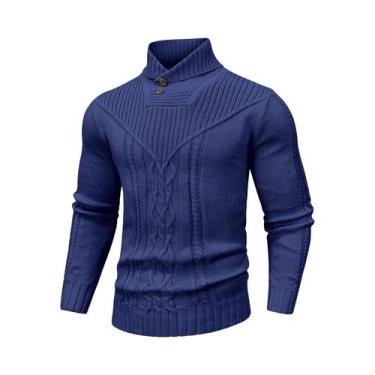 Imagem de Suéter Masculino De Inverno Com Gola Xale Em Tricô Trançado De Lã Cor 