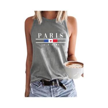 Imagem de Camiseta Sem Mangas Feminina De Verão Com Estampa De Letras Paris, Sol