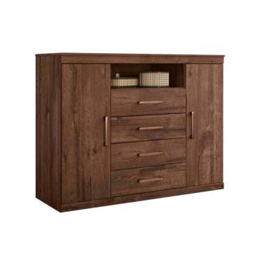 Imagem de Cômoda Havana Master 4 Gavetas MDF Puxador Plástico Branco com Portas Nicho e Prateleira