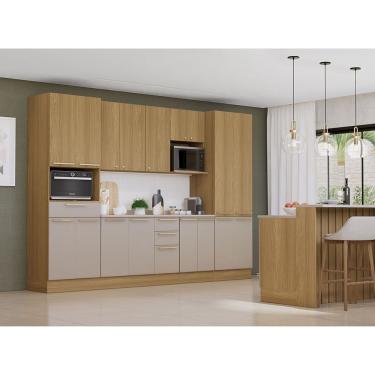 Imagem de Cozinha Completa Elegance 8 Pçs 20 Portas 4 Gavetas MDF 320cm Amadeirado com Espaço Mic...