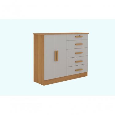 Imagem de Cômoda New Athos 5 Gavetas Sapateira MDP MDF Off White Cinamomo com Trava