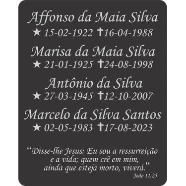 Imagem de Placa Lápide para Túmulo em ACM 50x40cm com 4 Nomes e Frase Personaliz