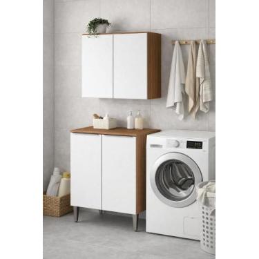 Imagem de Kit Multiuso modulado Luana 2 peças 70cm Lavanderia - Cinamomo/Branco 