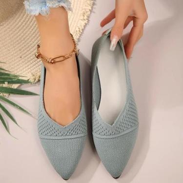 Imagem de Sapatos Femininos De Cor Sólida Com Bico Fino, Sapatilhas Casuais Resp