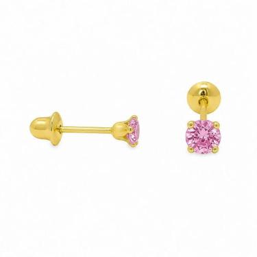 Imagem de Brinco em Ouro 18K com Zircônia Redonda Rosa Claro - Par - Justino Rib