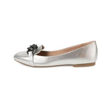 Imagem de Mocassim Sapatilha Bico Quadrado Prata Fivela Feminino Cor:PrataTamanh