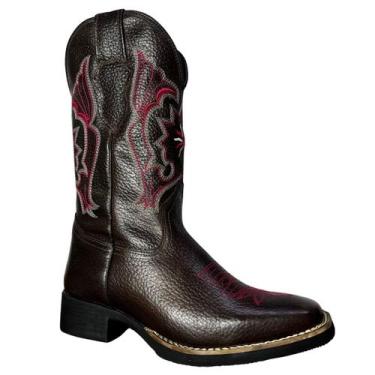 Imagem de Bota Texana Feminina Hoper Malboro Castanho Bico Quadrado Mexicana Boo