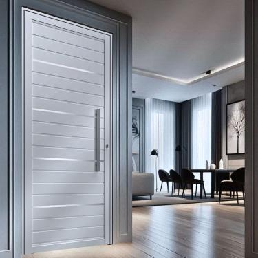 Imagem de Porta de Aluminio Lambri Social 210x95cm com Friso e Puxador Branco