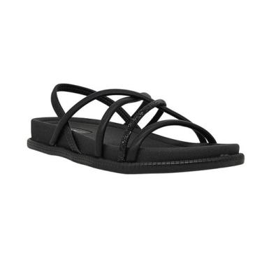 Imagem de Sandália Feminina Flatform Strass Calce Fácil Piccadilly 477003, Preto