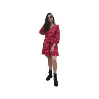 Imagem de Vestido Vermelho estampa Floral Curto Feminino Moda - Del France, M, V