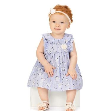 Imagem de Vestido Bebê Menina em Cambraia com Calcinha cor Azul Tamanho:PCor:Igu