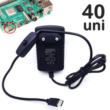 Imagem de Caixa 40 Fontes Para Raspberry Pi Dc Chaveada 5v 3a Plug Usb-c Muito Ú