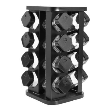 Imagem de Porta Condimentos Giratório Preto Com 16 Potes De Vidro