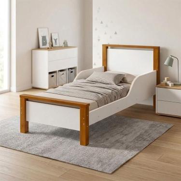Imagem de Cama Infantil Meli com Colchão e Grade de Proteção Branco com Mel Ortobom