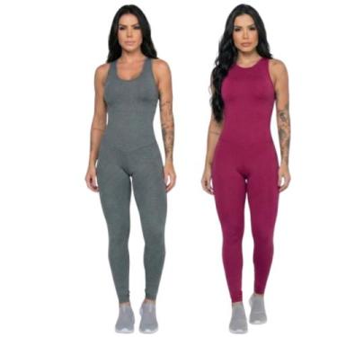 Imagem de KIT 2 Macacão Fitness Liso Bella Fiore Sem Bojo Suplex Roupa De Academ