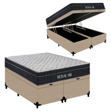 Imagem de Kit Cama Box com Baú Queen Bipartido Royal Air Molas Ensacadas Suede Royal