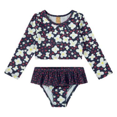 Imagem de Biquíni Bebê e Infantil Cropped Proteção UV Flores Marinho Up Baby, 6-