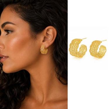 Imagem de Brinco Elegante Moderno Aramaico Semi joia Banhado Ouro 18k Presente A