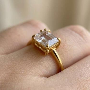 Imagem de Anel pedra quadrado banhado - ALBAA JOIAS, Dourado, Dourado, 20