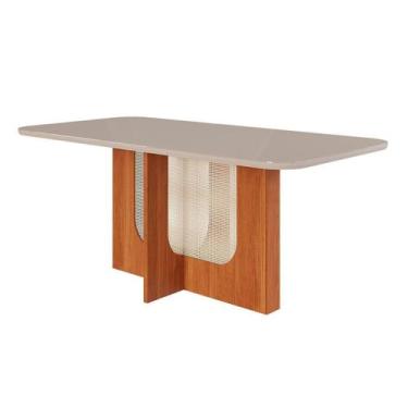 Imagem de Mesa p/ Cozinha Louise c/ Tampo Madeirado c/ Vidro 180x90cm Cinamomo/O