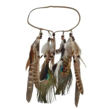 Imagem de Tiara de Cabeça Boêmia com Penas e Franjas Indianas para Performance d