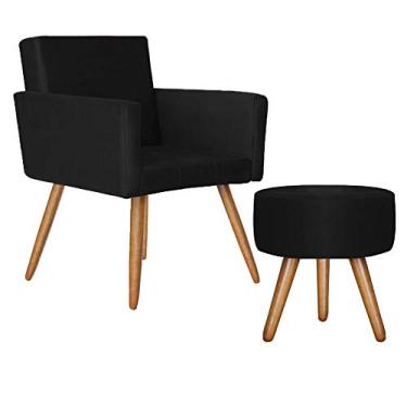 Imagem de Poltrona Vitória + Puff Bali Decorativo Veludo Preto - D'Rost