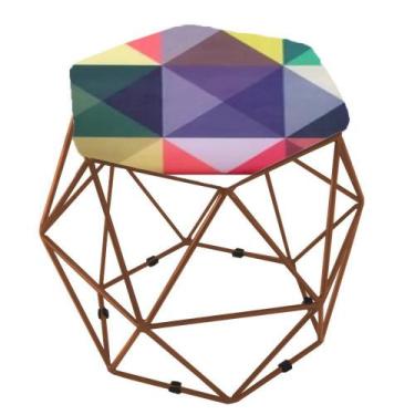 Imagem de Puff Aramado Bronze Assento Hexagonal Suede Triângulo Colorido - Sa Mó