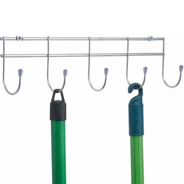 Imagem de Suporte De Parede  Multiuso Vassouras Utensílios Aço Cromado