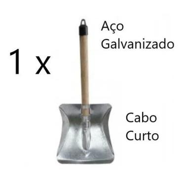 Imagem de Pá De Lixo Metal Metálica Aço Galvanizado Cabo Curto