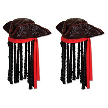 Imagem de Beistle Chapéus pirata caribenho com Dreadlocks, festa de Halloween, acessórios para fantasia, tamanho único, preto/marrom/vermelho