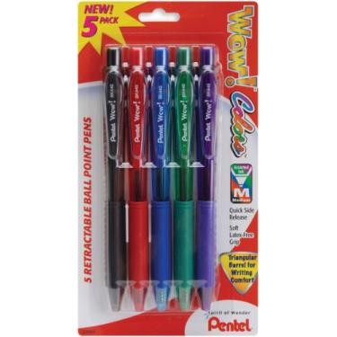 Imagem de Pentel WOW! Canetas esferográficas retráteis, linha média, tinta sortida, pacote com 5 (BK440CRBP5M1)