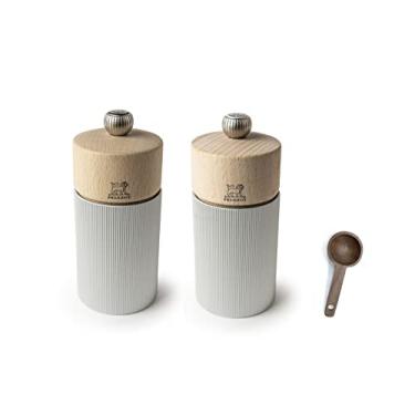 Imagem de Peugeot Line Manual Salt & Pepper Mills Gift Set, alu, 12 cm - 4.75" Natural Wood - With Wooden Spice Scoop