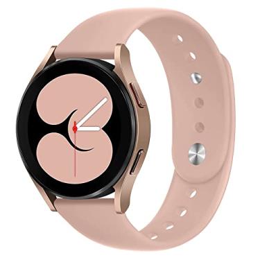 Imagem de Pulseira esportiva de 20 mm para Samsung Galaxy Watch 5 4 40 mm 44 mm/Galaxy Watch 5 Pro 45 mm, pulseira de substituição de silicone macio para Galaxy Watch 4 40 mm 42 mm 44 mm 46 mm/3 41 mm/Active 2 (areia rosa)