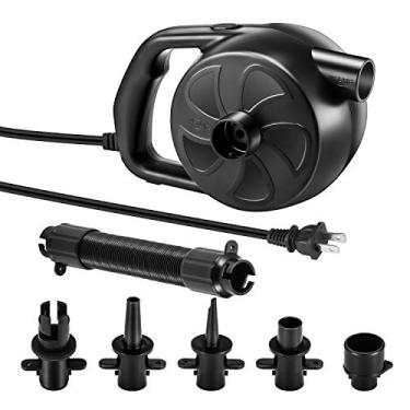 Imagem de BUYMAX Válvula infladora e defladora de bomba de ar de alta potência com 5 bocais para colchão de ar, anéis de natação, camas de ar, jangas, sofás infláveis e piscinas infláveis etc. (300W preto)