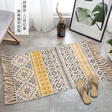 Imagem de Tapete tecido à mão com borlas tapete de banho lavável boêmio cozinha corredor tapete de entrada de algodão casa de fazenda para quarto, tapete de decoração de lavanderia 61 x 129 cm