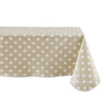Imagem de DII Toalha de mesa de vinil com bolinhas e forro de flanela, retangular, 152 x 213 cm, natural