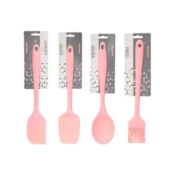 Imagem de Kit Utensílios de Cozinha Em Silicone 4 Peças Grandes Espátulas, Colher e Pincel Cor:Rosa