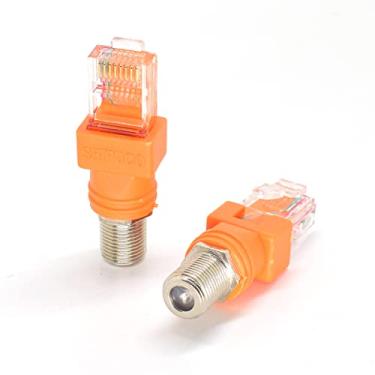 Imagem de ELNONE 1 Pacote com 2 pçs Adaptador Conversor RF para RJ45 F Fêmea para RJ45 Macho Conector Adaptador Coaxial Reta Conector Laranja