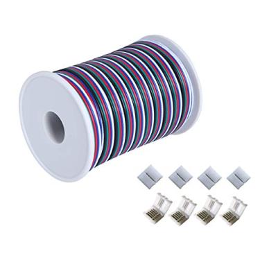 Imagem de C-able Cabo de extensão de fio RGBW de 20 m com carretel, kit de fita de fios de luzes LED RGBW de 12 V RGBW de 5 pinos para 5050 3528, com 8 conectores de fita LED RGBW