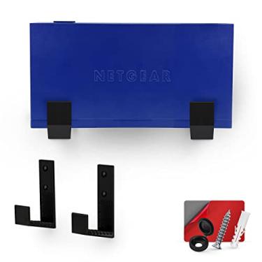 Imagem de Suporte para pendurar na parede com caixa de cabos de 6,35 cm, adesivo e rosqueado, para roteadores, laptops, modem, rede WiFi, Apple TV, switch de rede e mais, para dispositivos de até 63 mm de largura, (preto) da Brainwavz