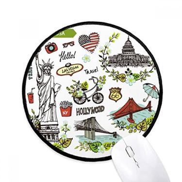 Imagem de Spring Liberty White House USA Graffiti Mouse Pad Desktop Escritório Tapete Redondo para Computador