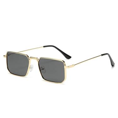 Imagem de Óculos de sol quadrados masculinos moda retangular metal luxo desginer óculos de sol feminino lunette de soleil femme uv400, ouro, cinza, tamanho único