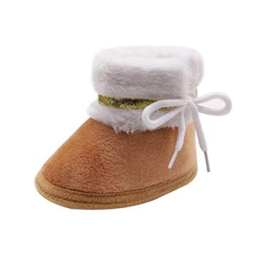 Imagem de Calçados de lona sem cadarço para meninos e meninas botas infantis de pelúcia bandagem sapatos quentes de inverno (cáqui, 14)