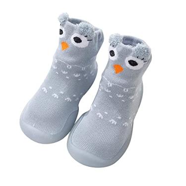 Imagem de Sandálias de tênis para meninas tamanho 1 meias antiderrapantes para crianças andadores primeiros sapatos infantis animais elásticos (cinza, 0-6 meses)