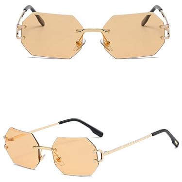 Imagem de Óculos de sol femininos sem aro octógono uv400 óculos retangulares de metal dourado sem moldura para homens, 2, tamanho único